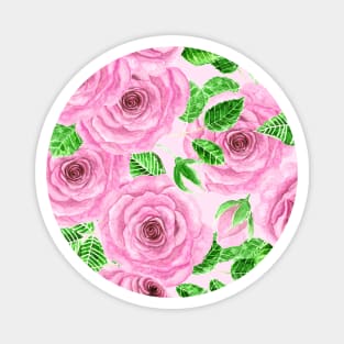 Pink watercolor roses with leaves and buds pattern Magnet